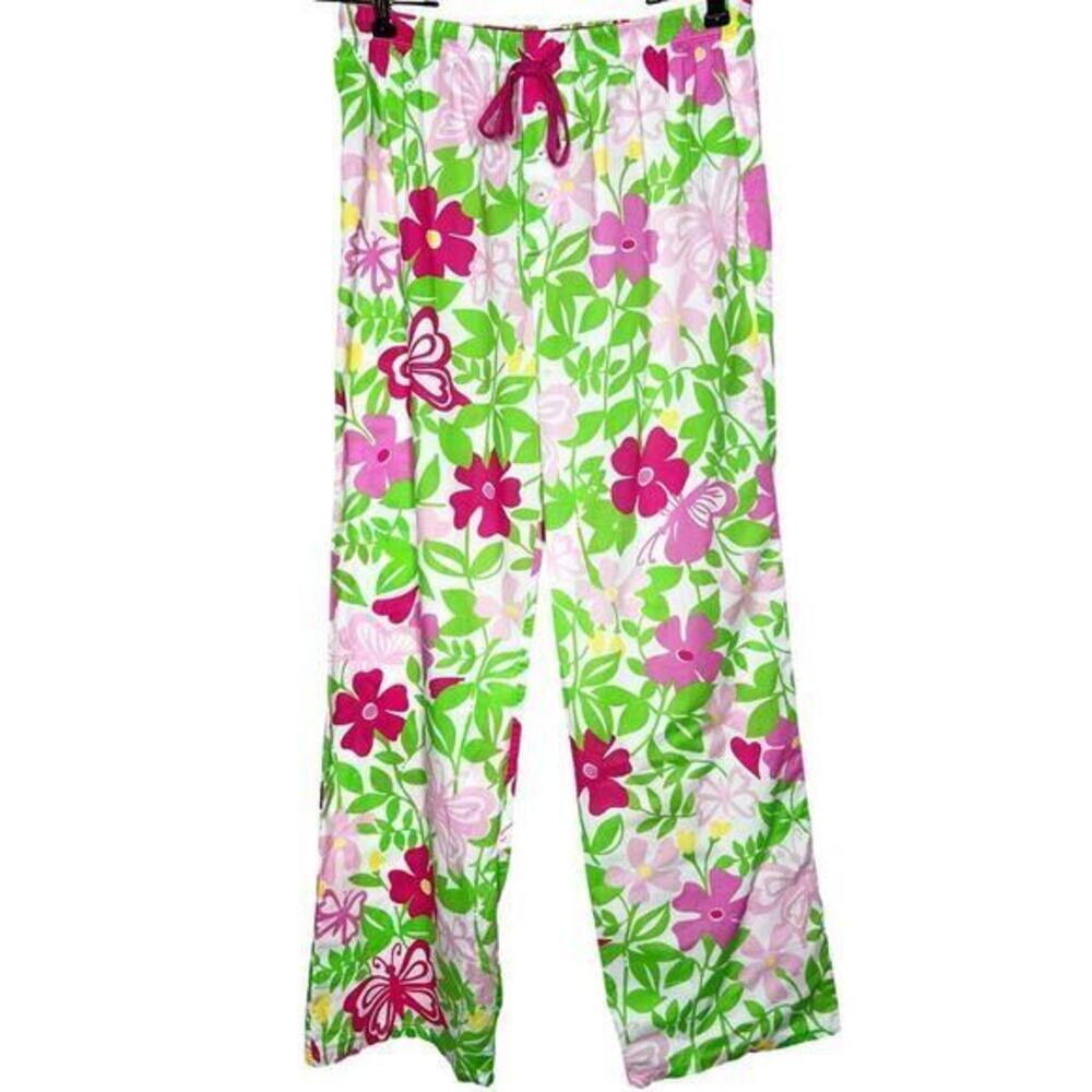 LILLY PULITZER Floral Butterfly Cotton Pajama‎ Pants Size XS Pink Green Lounge